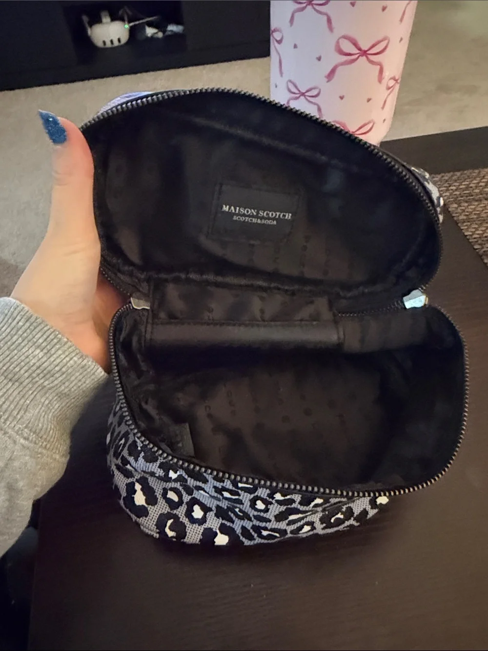 Maison Scotch / Scotch & Soda Black/Gray and White Leopard Cosmetic Case